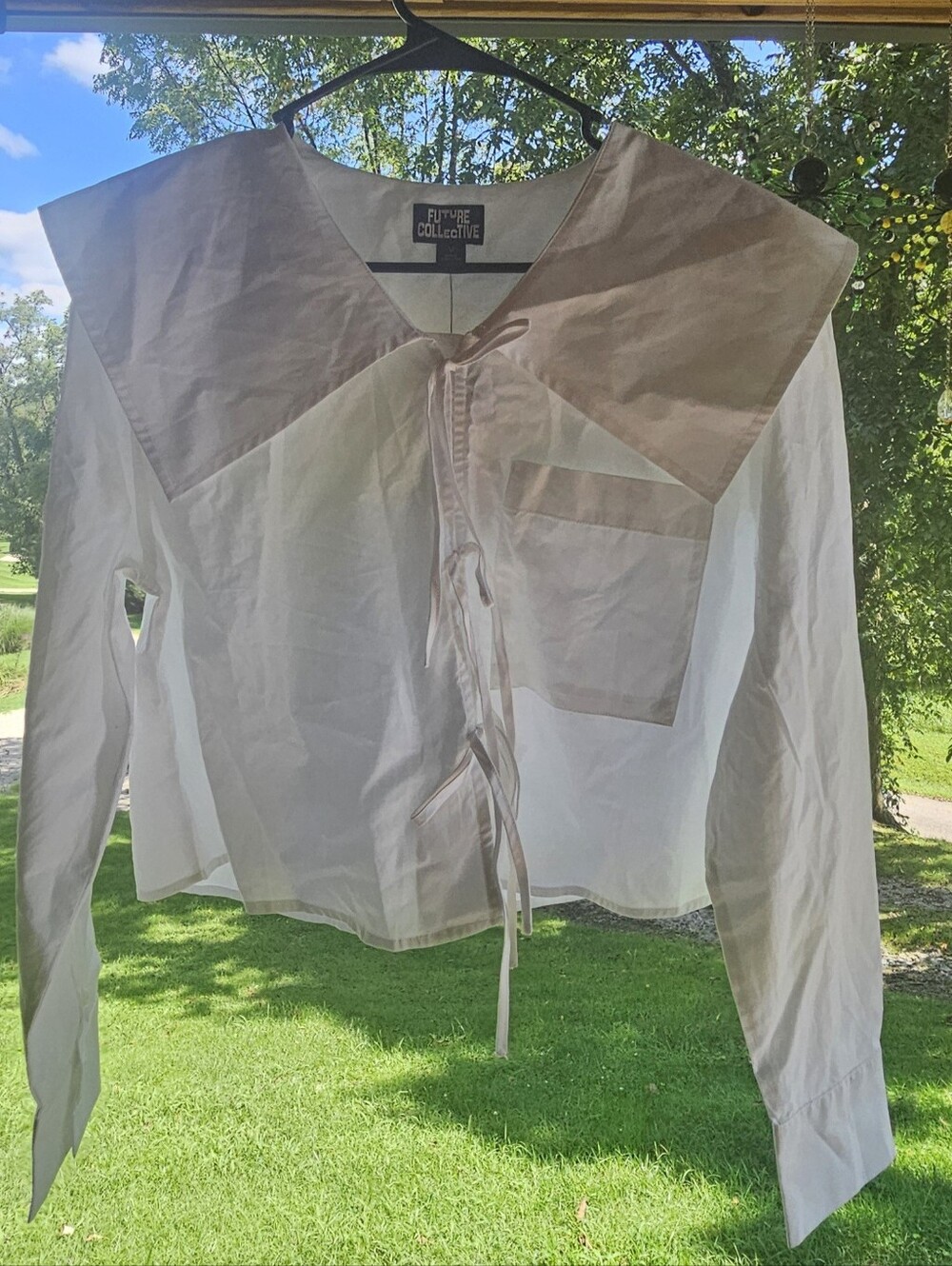 White Sailor-Collar Tie-Front Blouse